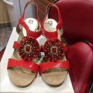 Red Rhinestone Detail Anne Klein Wedges